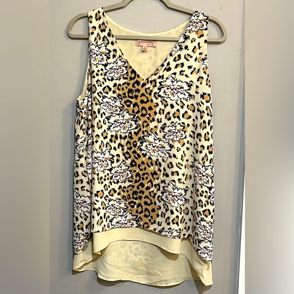 Philosophy V Neck Sleeveless Blouse Double Layered Tank Size Large Animal Print
